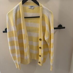 Old Navy Women's Yellow and White Striped Cardigan